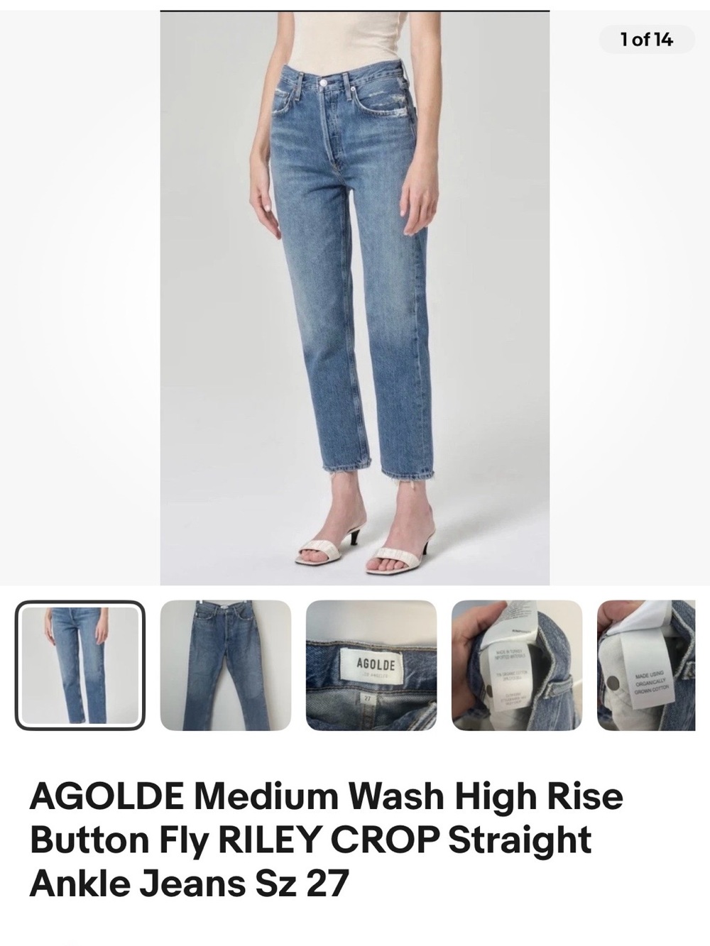 Agolde Riley High-Rise Crop Jeans in Medium Blue Wash